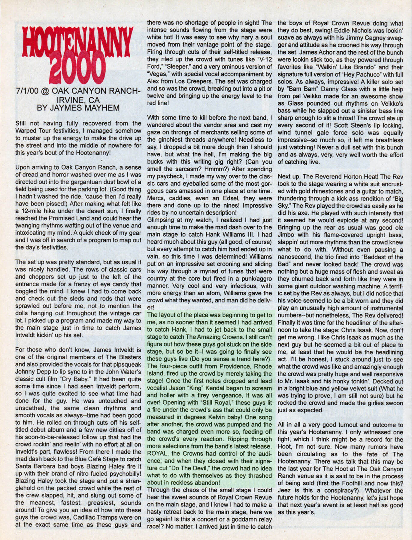 Hootenanny, Oak Canyon Ranch CA- 2000